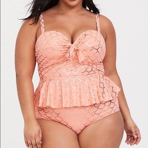 Torrid Size 1 Mermaid 2 Piece Swimsuit Pink Gold